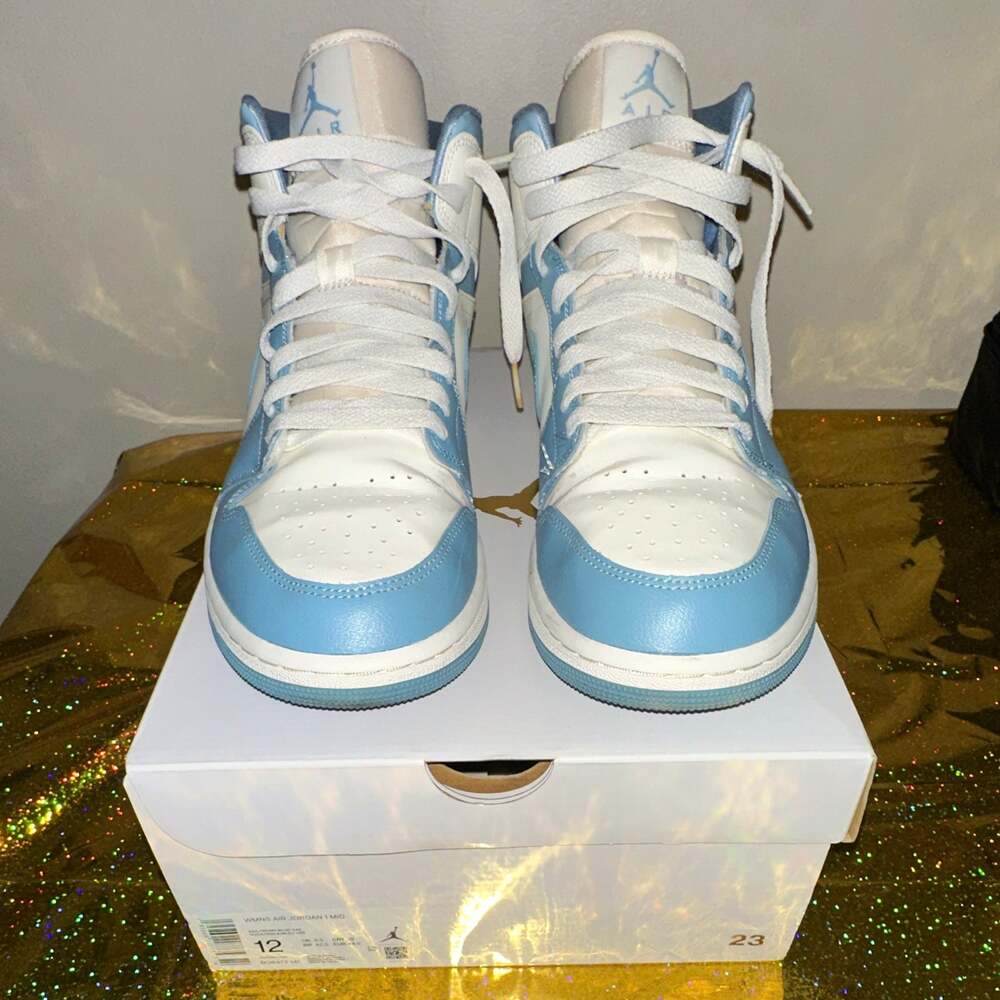 12W/10.5M - Women's Air Jordan 1 Mid University Blue/White Sneakers with Box